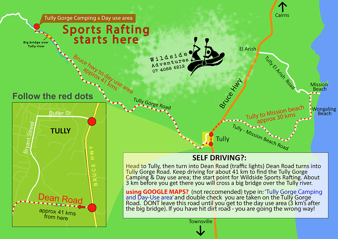 Map of where to meet us for the Sports rafting